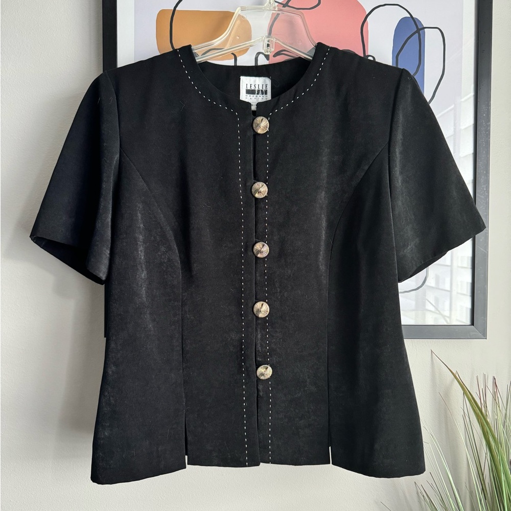 Leslie Fay Black Button-Up Top